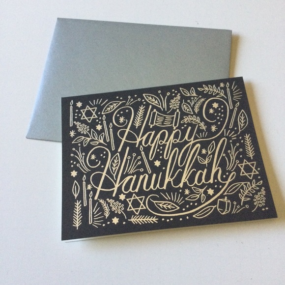 RIFLE PAPER COMPANY 8 PACK HAPPY HANUKKAH CARDS SILVER ENVELOPES NWT - Picture 1 of 7